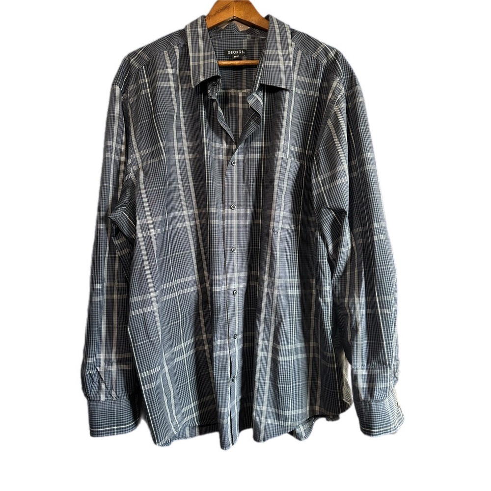 George Button Down Shirt Mens 3XL Blue Check Excellent Long Sleeve GM13Y046B